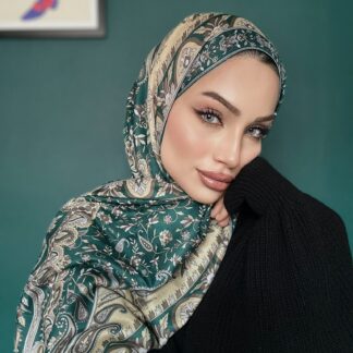 etnik hint deseni pamuk ipek şal -313131 açık sarı/koyu yeşil