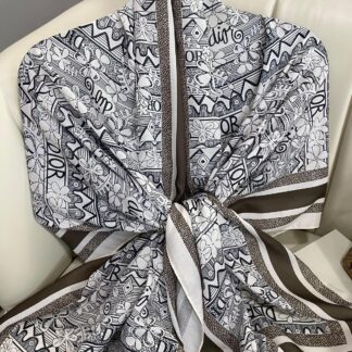 Dior Monogram Pamuk Soft Şal 86021 - Kahve-Beyaz