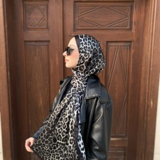 Touch İthal Vural İpek Şal Leopar Desen - 416970 - Siyah Gri