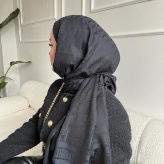 Dior Desenli İpek Kaşmir Çift Taraflı Şal 78002 - Siyah