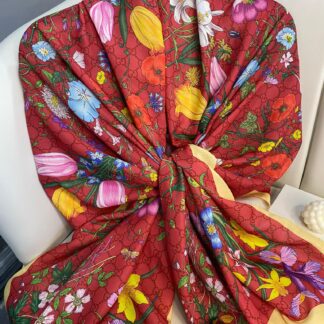 Gucci Çiçek Desen Pamuk Soft Şal 65355 - Kırmızı