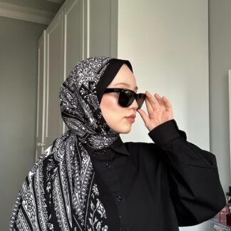 Touch İthal Etnik Desen Pamuk İpek Şal- 99880 - Siyah