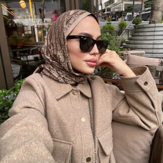Dior Desenli İpek Kaşmir Çift Taraflı Şal 78002 - Kahve