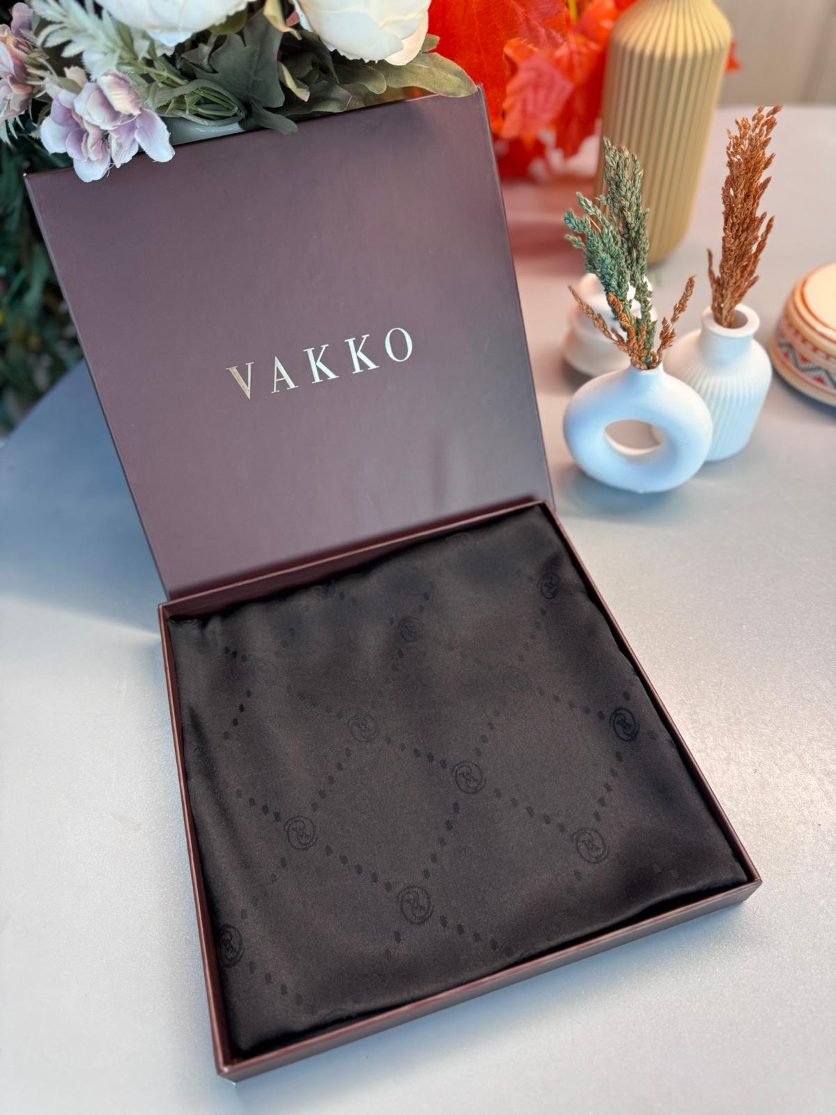 Vakko Desen Pamuk İpeksi Jakar Şal -52847-Siyah