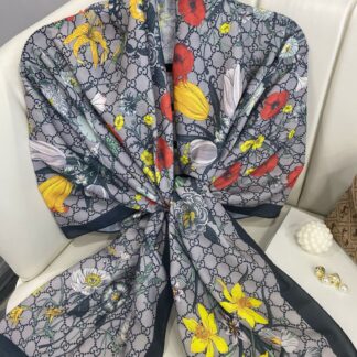 Gucci Çiçek Desen Pamuk Soft Şal 65355 - Gri/Siyah