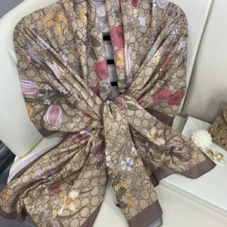 Gucci Çiçek Desen Pamuk Soft Şal 65355 -Kahve-Bej