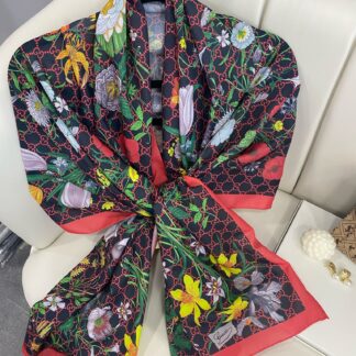 Çiçek Desen Pamuk Soft Şal 65355 - Siyah/Kırmızı