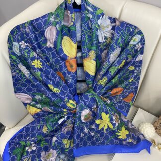 Gucci Çiçek Desen Pamuk Soft Şal 65355 - Parlament Mavi