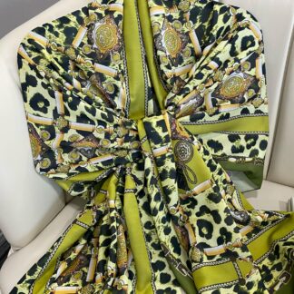Hermes Leopar Pamuk Soft Şal 65329 - Yağ Yeşili