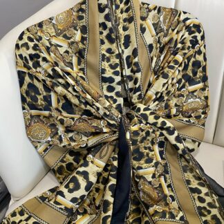 Hermes Leopar Pamuk Soft Şal 65329 - SİYAH-LATTE