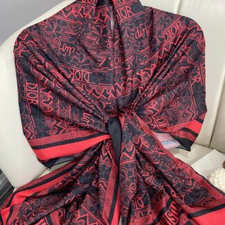 Dior Monogram Pamuk Soft Şal 86021 - Kırmızı Siyah