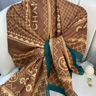 Chanel Çizgili Pamuk Soft Şal 51201 - Zümrüt Camel