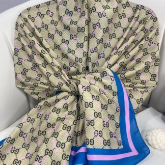 NEW GUCCİ Desen Pamuk İpek Şal-64750- Bebe Mavisi