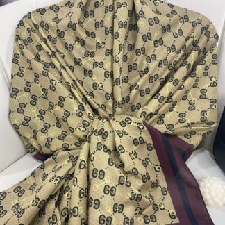NEW GUCCİ Desen Pamuk İpek Şal-64750- Acı Kahve
