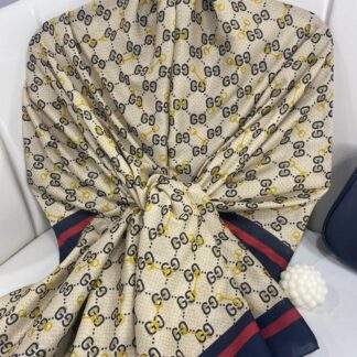 NEW GUCCİ Desen Pamuk İpek Şal-64750- Siyah-Bordo
