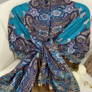Etnik Desen Pamuk Soft Şal 83926 - Turkuaz