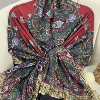 Etnik Desen Pamuk Soft Şal 83926 - Bordo