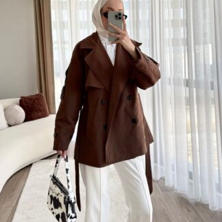 Oversize Omuz Detay Trençkot DŞ100235 - Acı kahve