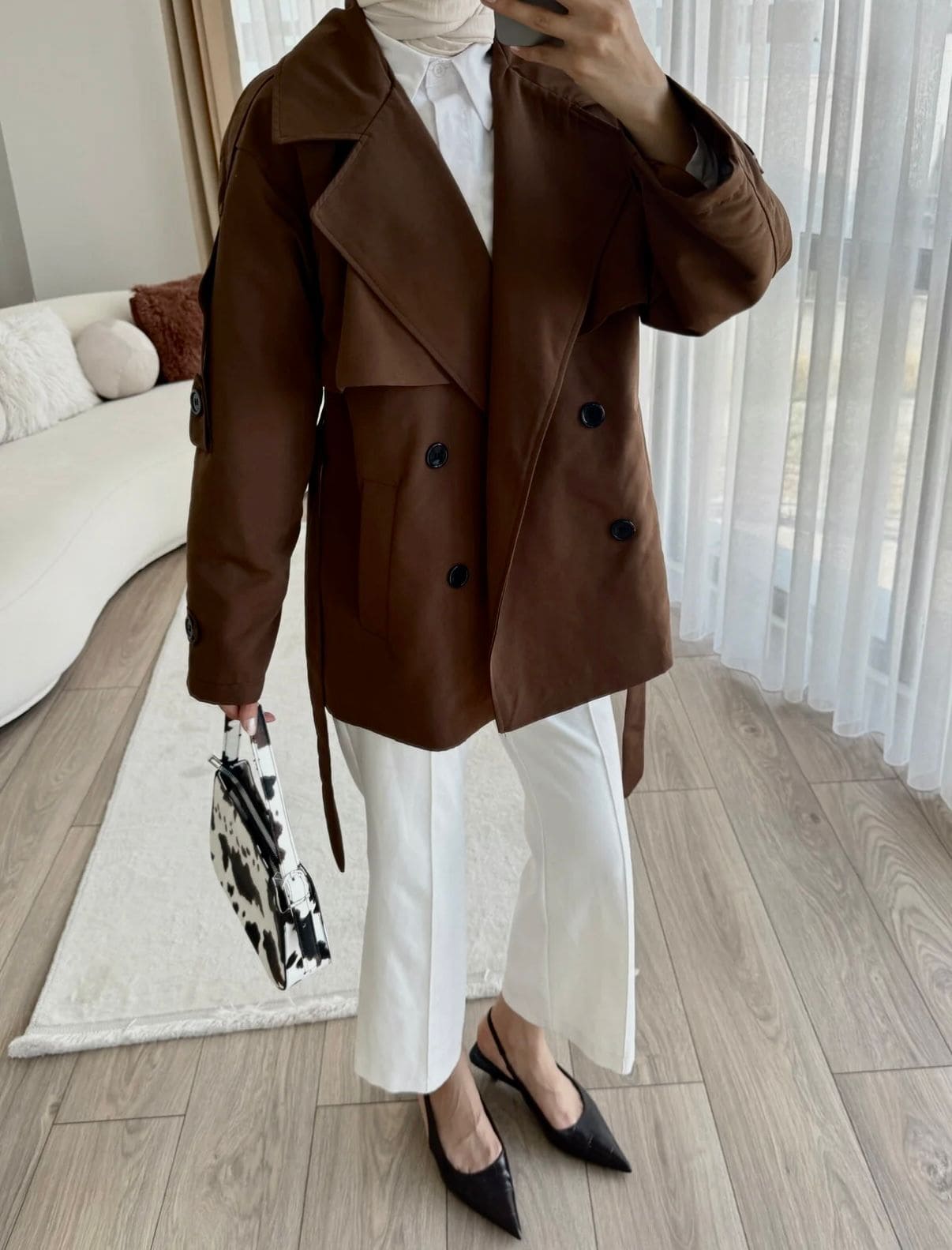 Oversize Omuz Detay Trençkot DŞ100235 - Acı kahve - Image 2