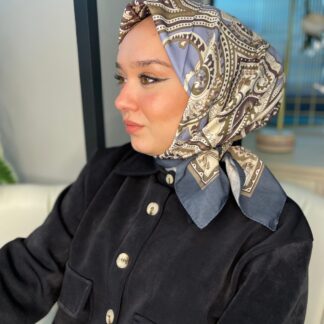 Retro Desen Pamuk Soft Eşarp 27092 - Füme