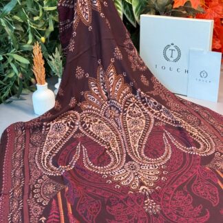 Touch İthal Etnik Desen Yün İpek Şal - Vişne Çürüğü