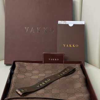 Vakko Desen Monogram İpeksi Şal 3444-Kahverengi