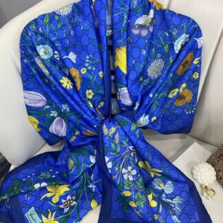 Çiçek Desen Pamuk Soft Şal 65355 - Lacivert/Saks