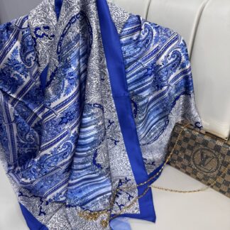 Etro Desen Vual İpek Şal -49733 - Deniz Mavisi