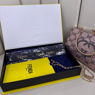 Fendi Tam Set Kutulu İthal Kaşmir İpek Şal - Lacivert