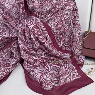 Mandala Desen Pamuk İpeksi Şal - 452366-Vişne