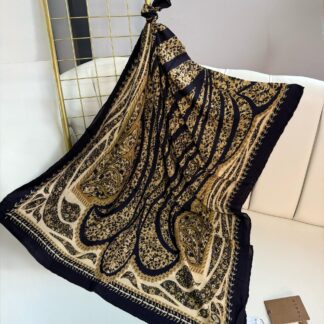 Touch İthal Etnik Desen Yün İpek Şal-34600-Gold-Lacivert