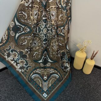 Etro Desen Pamuk Soft Eşarp 27091 - Kahve-Petrol