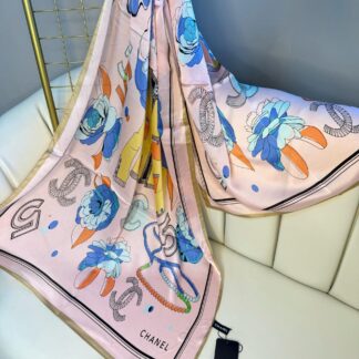 Chanel Desen İthal Vual İpek Şal -88917- Şeker Pembe
