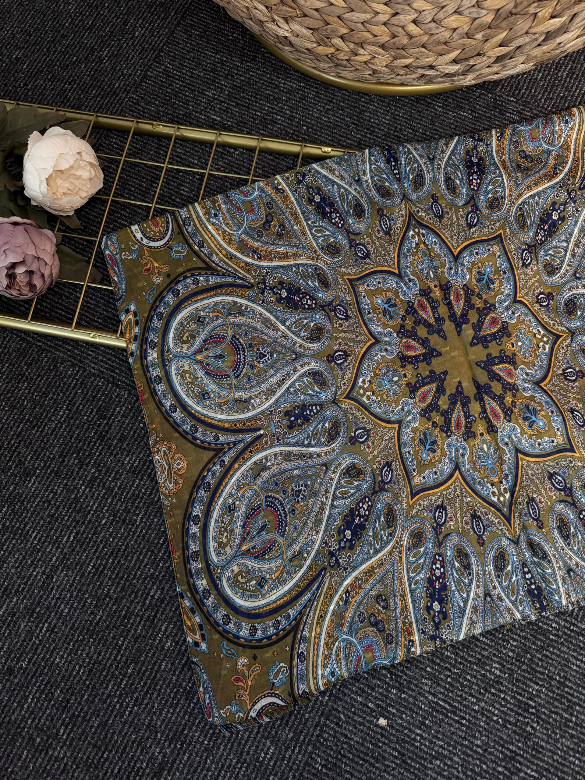Sarmaşık Pamuk Şal-565106-YAğ Yeşili