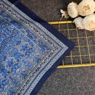 Vintage Desen Naturel ipek Şal-010203-Mavi