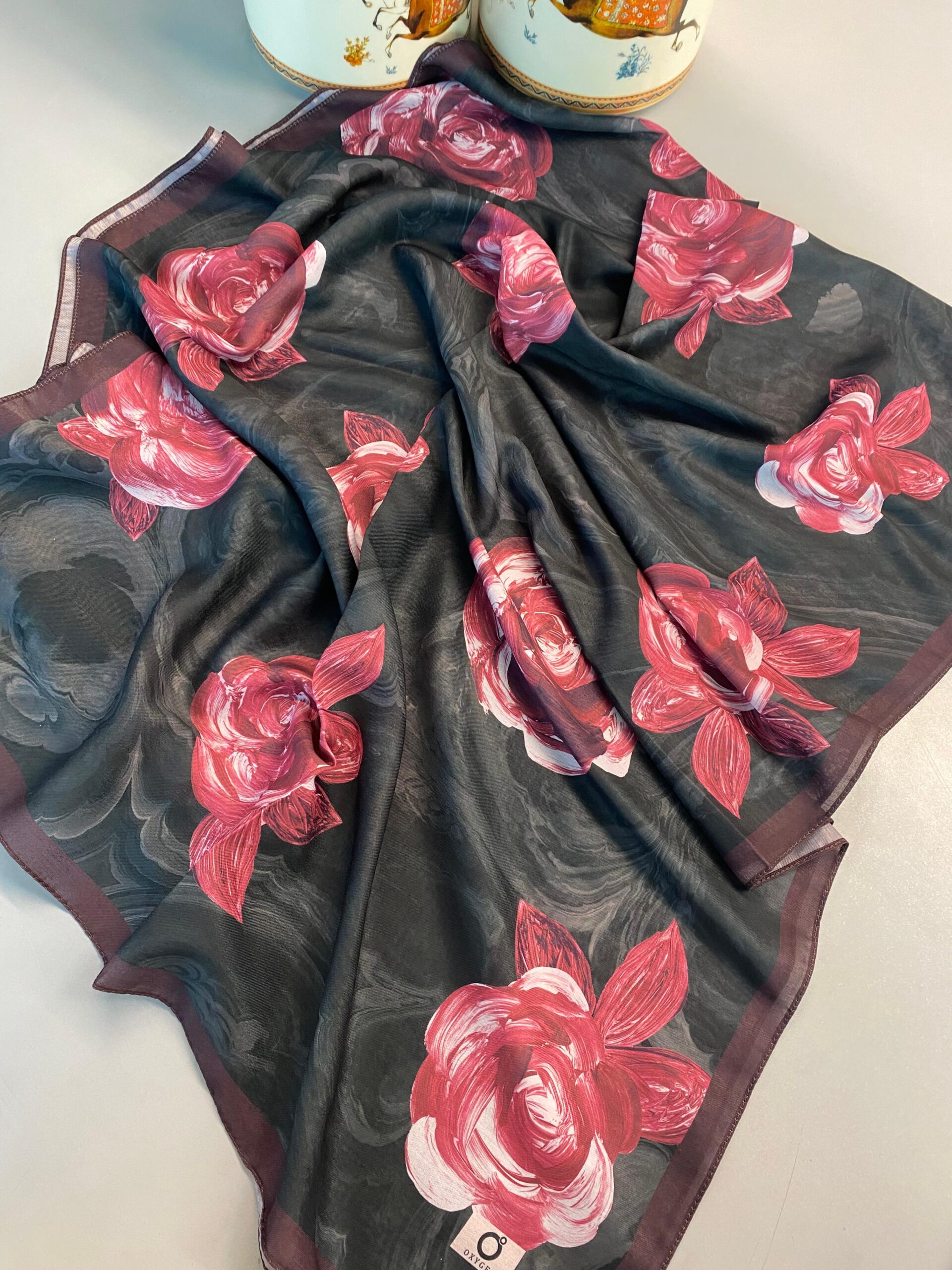 Summer Rose Desen Pamuk İpek Şal-120000-Bordo