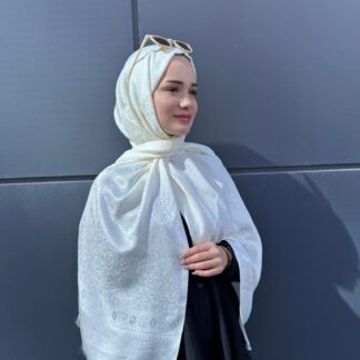 Sedef Desen Kendinden Dokulu Çift Taraflı Şal-40000-Ekru