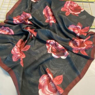 Summer Rose Desen Pamuk İpek Şal-12000-Kızıl Kahve