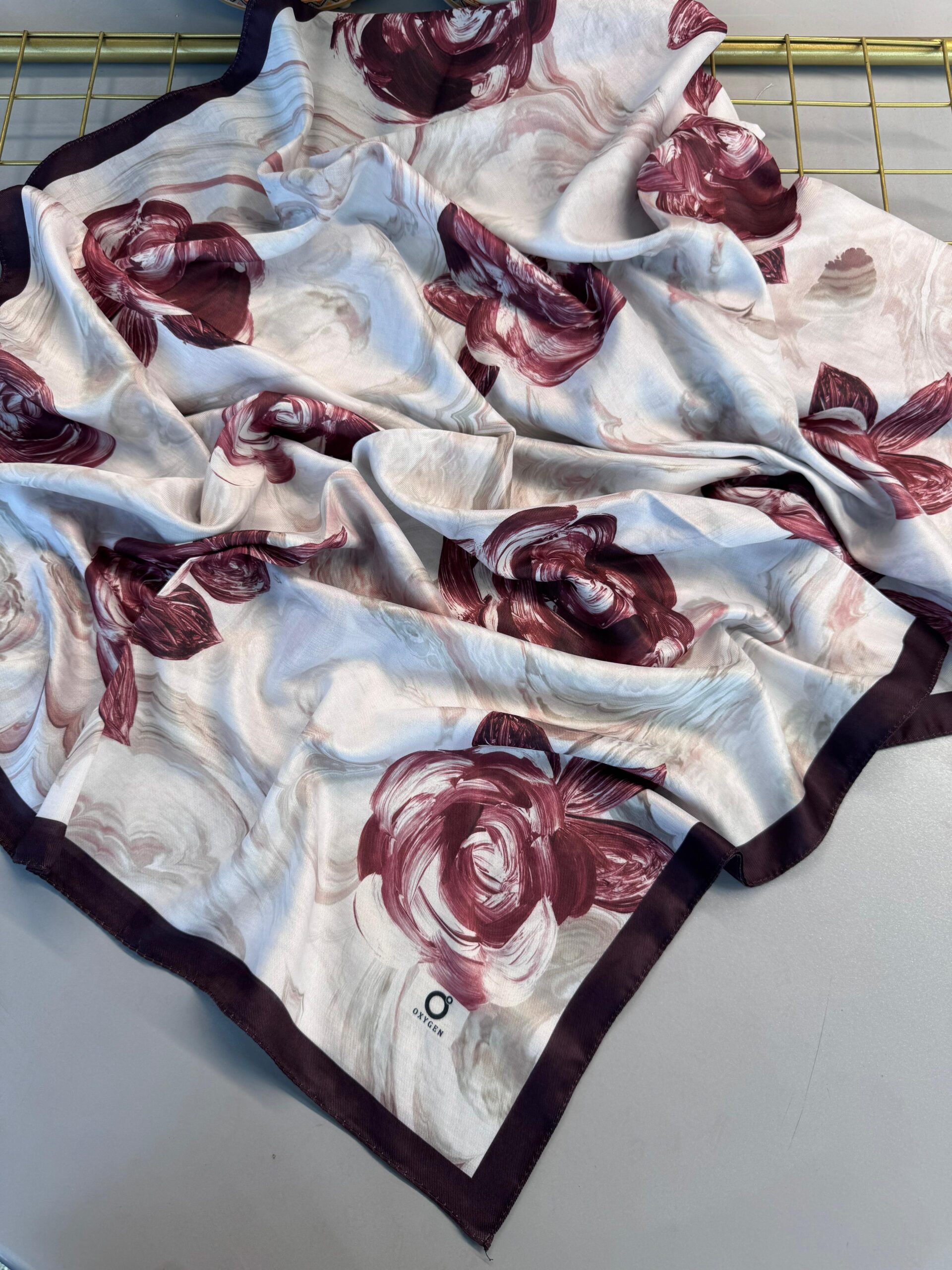 Summer Rose Desen Pamuk İpek Şal-12000-Vişne