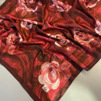 Summer Rose Desen Pamuk İpek Şal-12000-Kırmızı