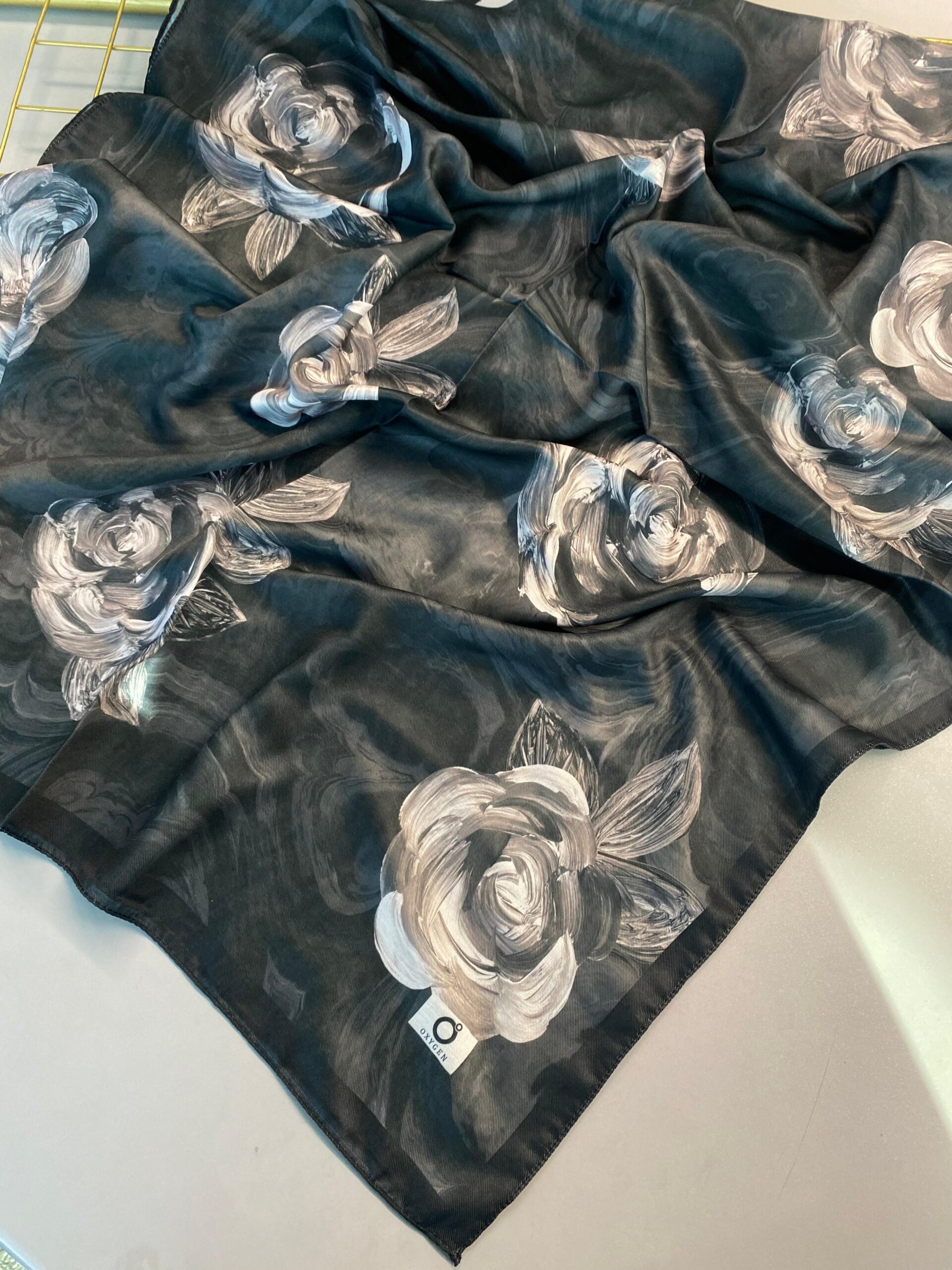 Summer Rose Desen Pamuk İpek Şal-12000-Siyah