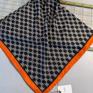 İthal Celine Marka ipek Eşarp-08507-Oranj-Siyah