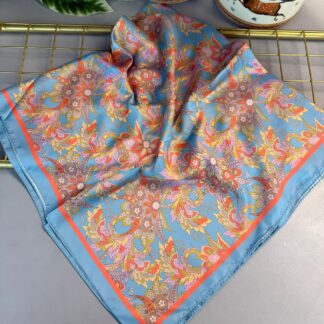 Mimoza Desen Vual İpek Eşarp-6203408-Bebe mavi