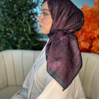 Oxxo Desen Vual İpek Eşarp-6203662-Siyah-Bordo