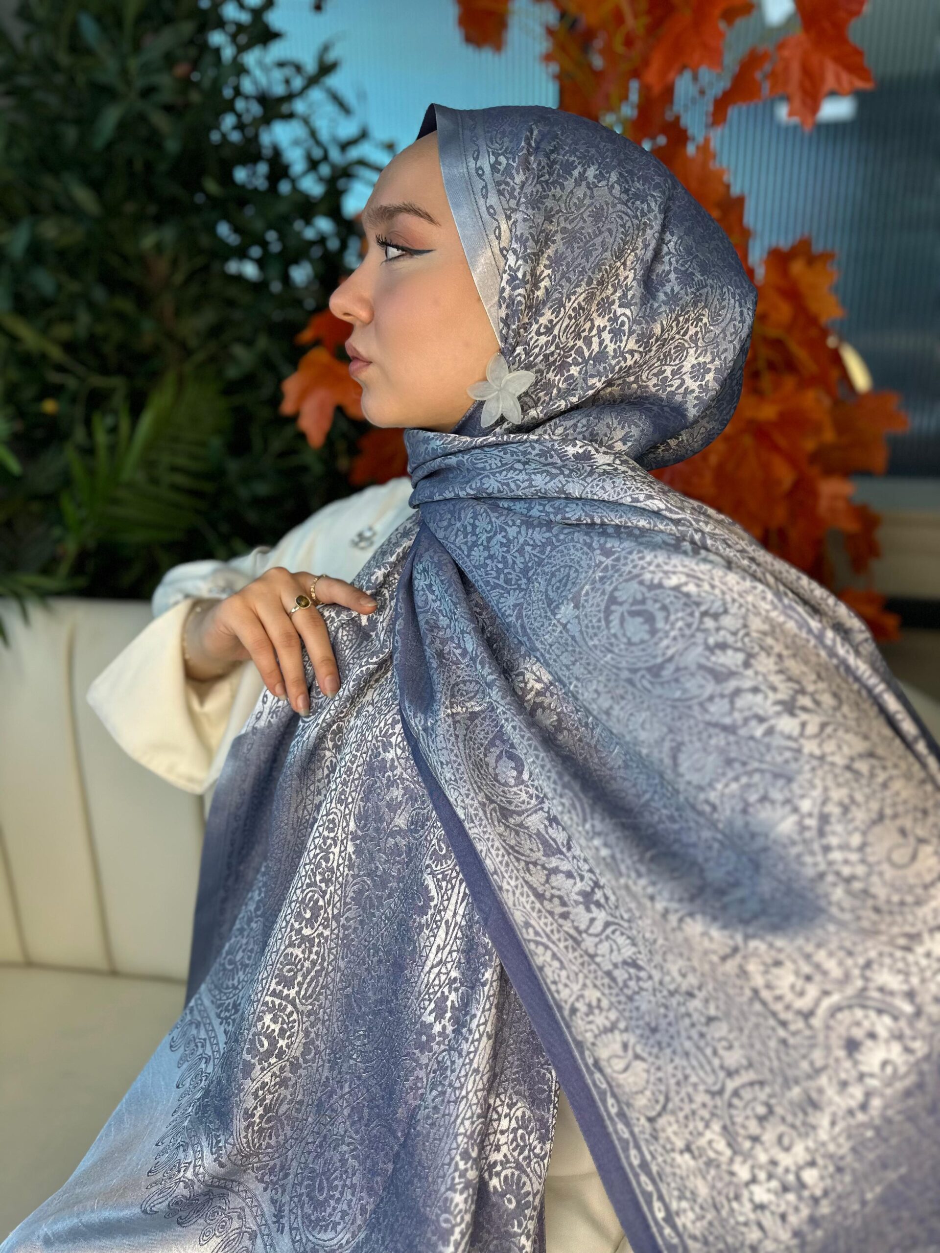 Alin Etnik Desen Kaşmir Şal -321457-Eflatun