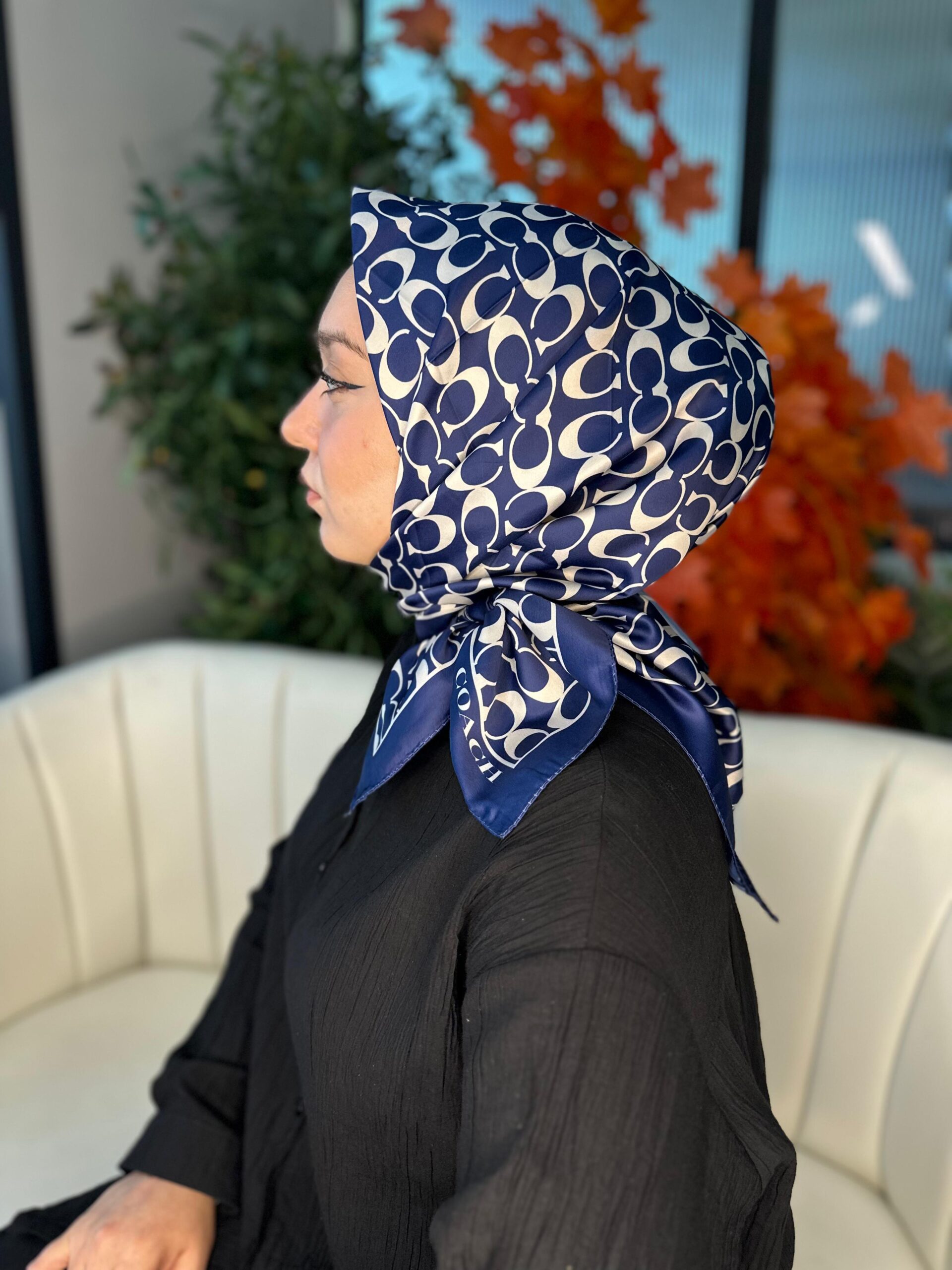 Coach Desen Vual İpek Eşarp-86826-Lacivert