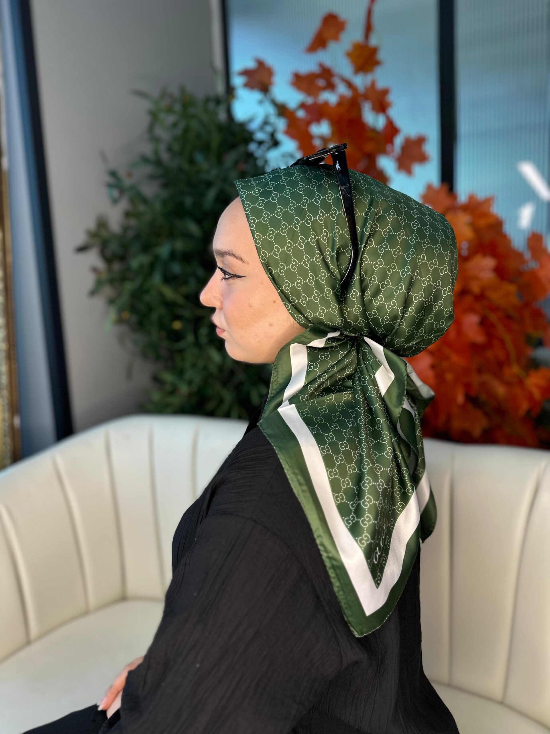 Desen Vual İpek Eşarp-6204527-Haki