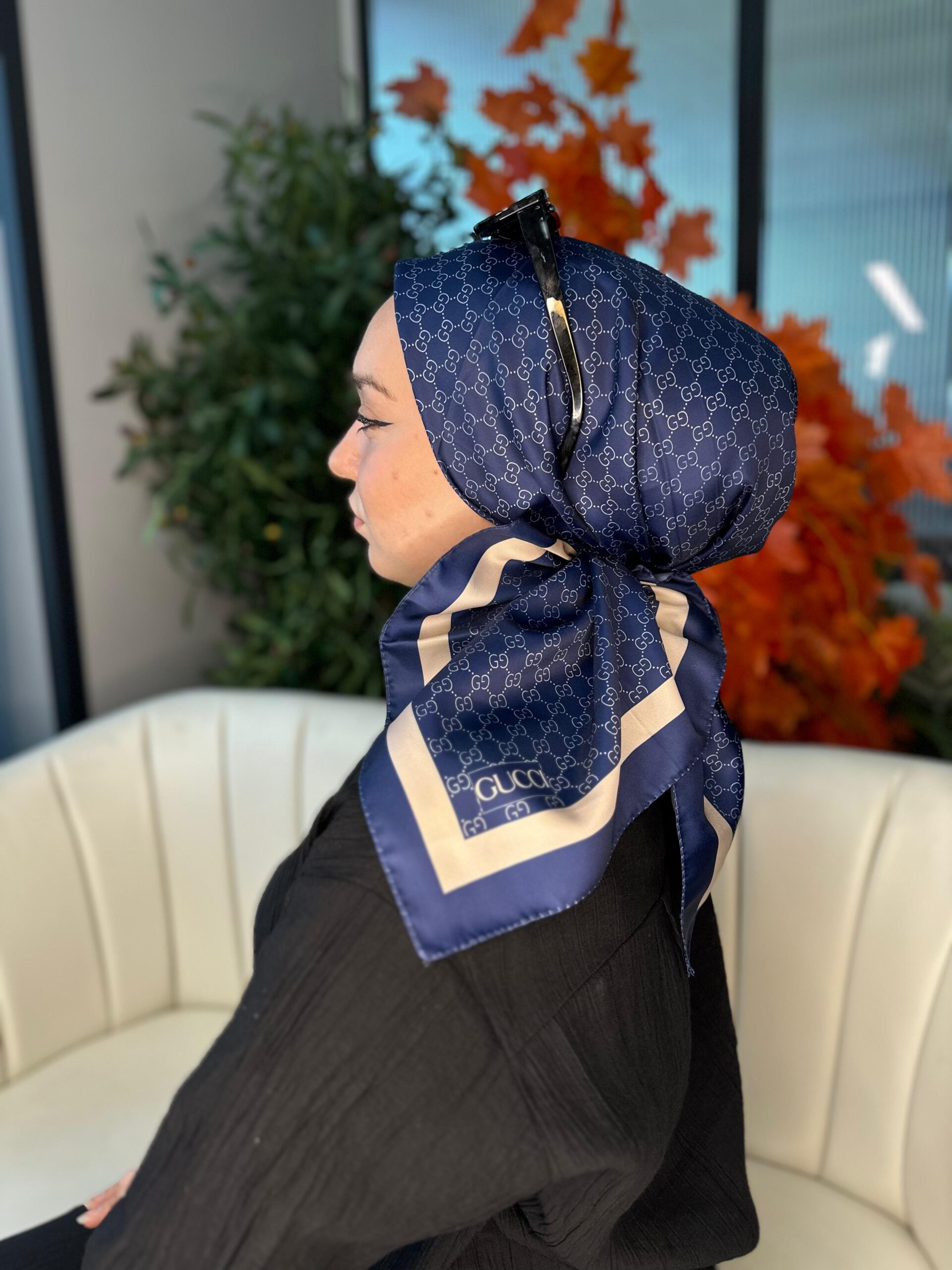 Gucci Desen Vual İpek Eşarp-6204527-Lacivert