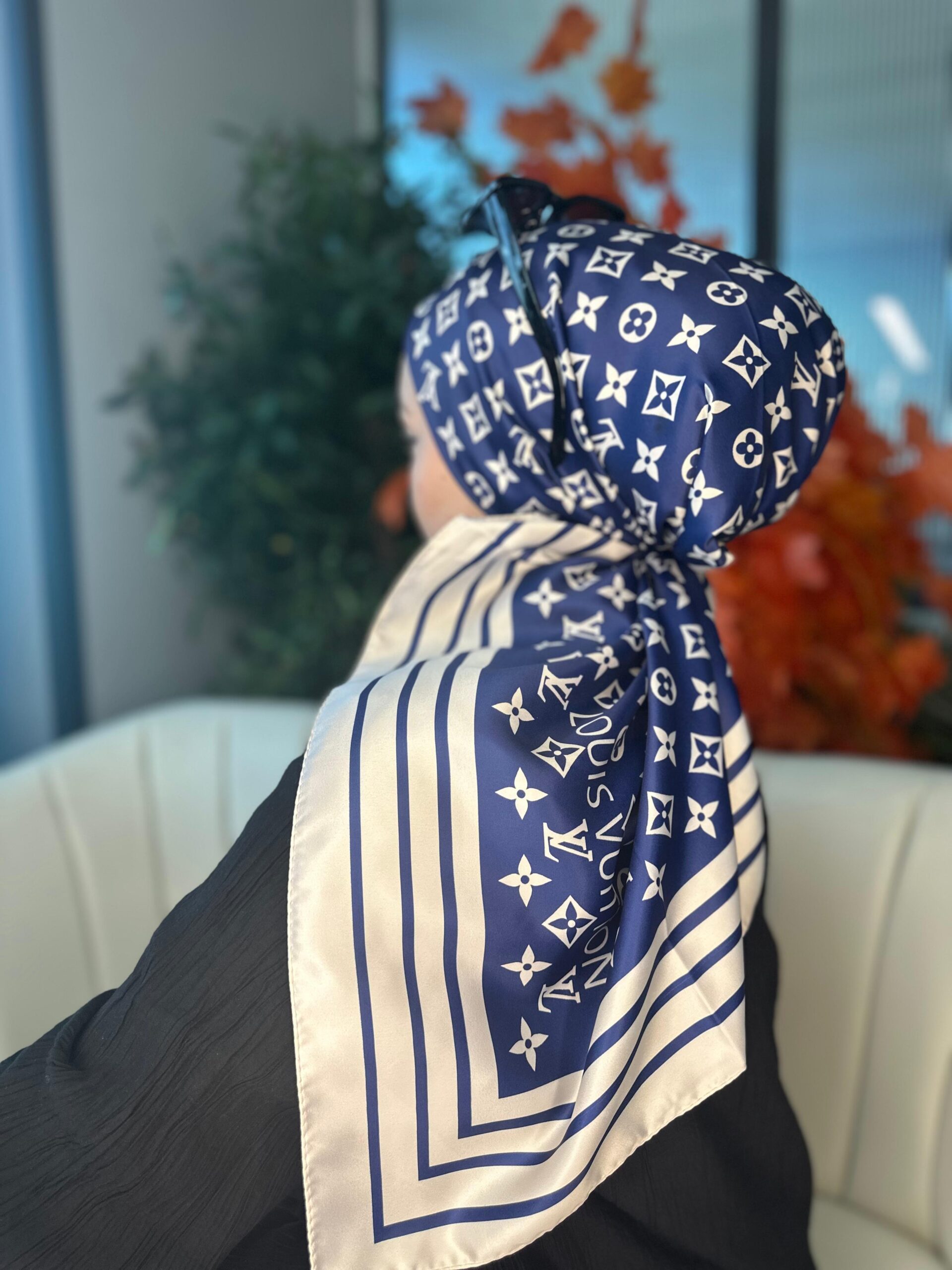 Lv Desen Vual İpek Eşarp-6204527-Lacivert