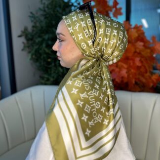 Lv Desen Vual İpek Eşarp-6204527-Yağ yeşili